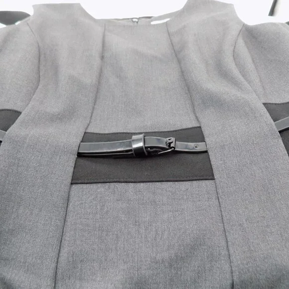 Calvin Klein Women Gray Belted Lined Sleeveless Fit and Flare Dress Size 4 - Picture 4 of 8